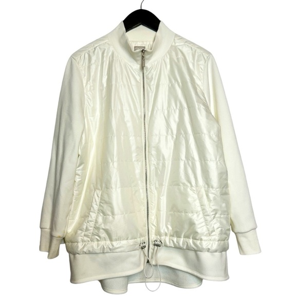 Chico’s Zenergy Fleece Mixed Fabric Puffer Jacket Ivory Size 3 - Picture 2 of 10